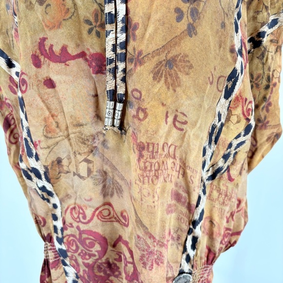 Galliano Silk Animal Print Mixed Media Blouse Medium - Picture 4 of 13